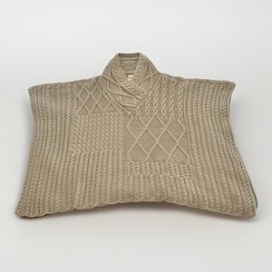 Aran Traditions Women's Chunky Knit Beige Poncho‎ OS Vintage Cabincore Country